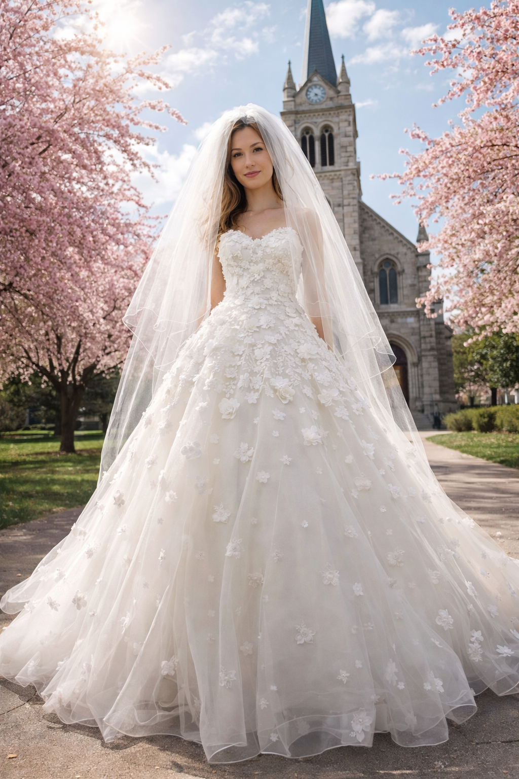 Bianco Vita Brautkleid Gr. 34-38 mit 3D Blumen