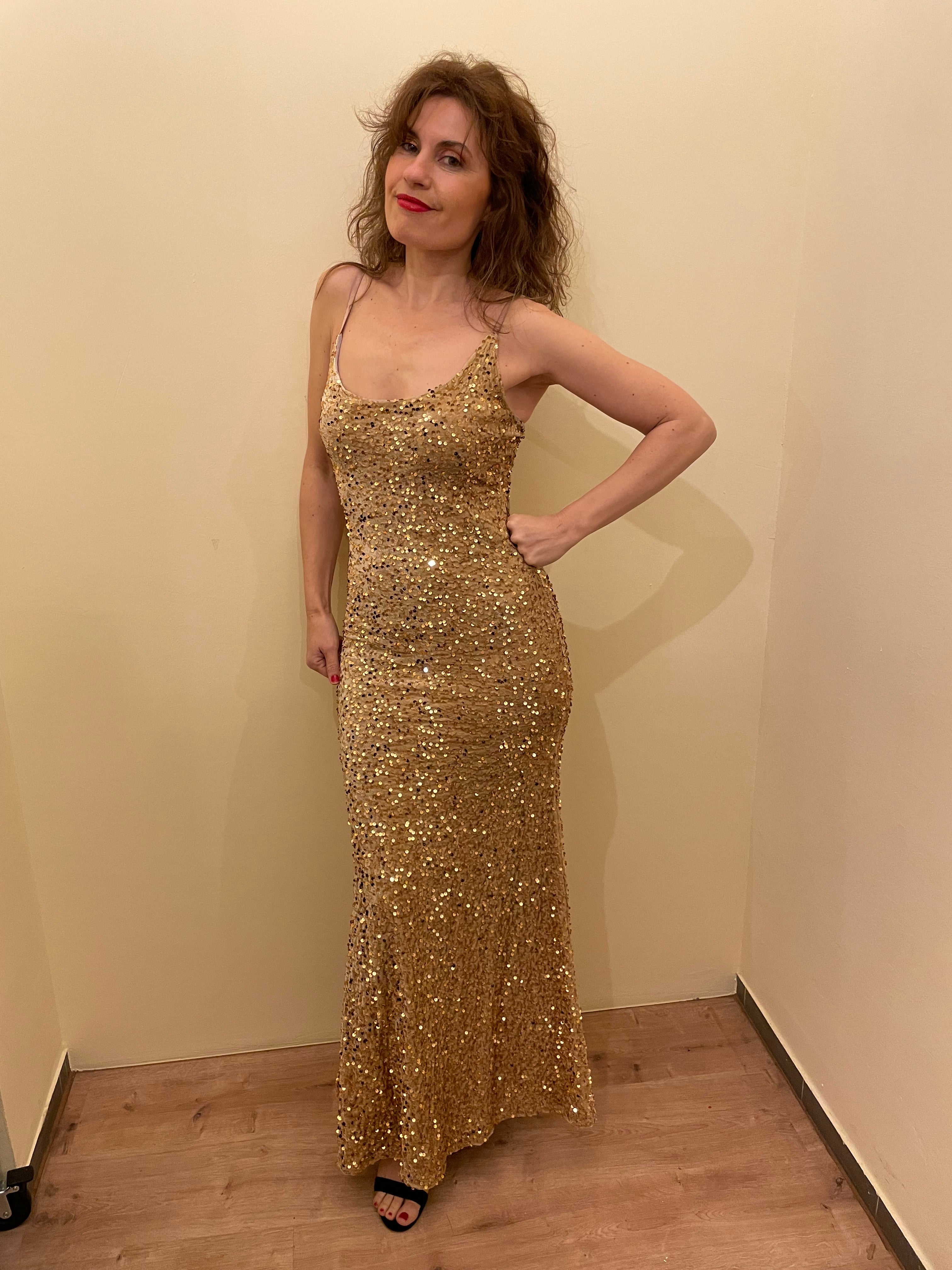 Abendkleid mit goldenen Pailletten Gr. 34-38 -NEU-