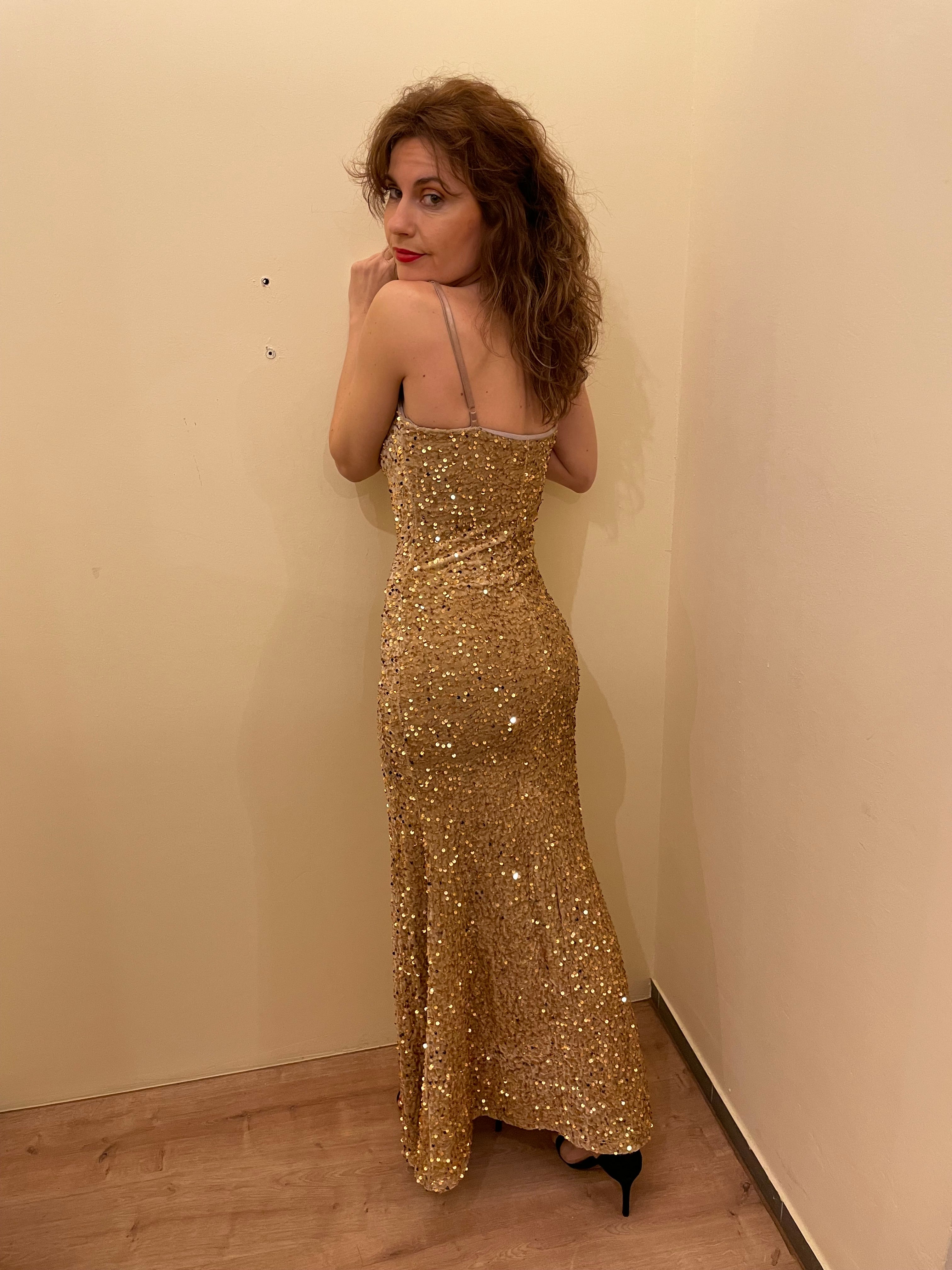 Abendkleid mit goldenen Pailletten Gr. 34-38 -NEU-