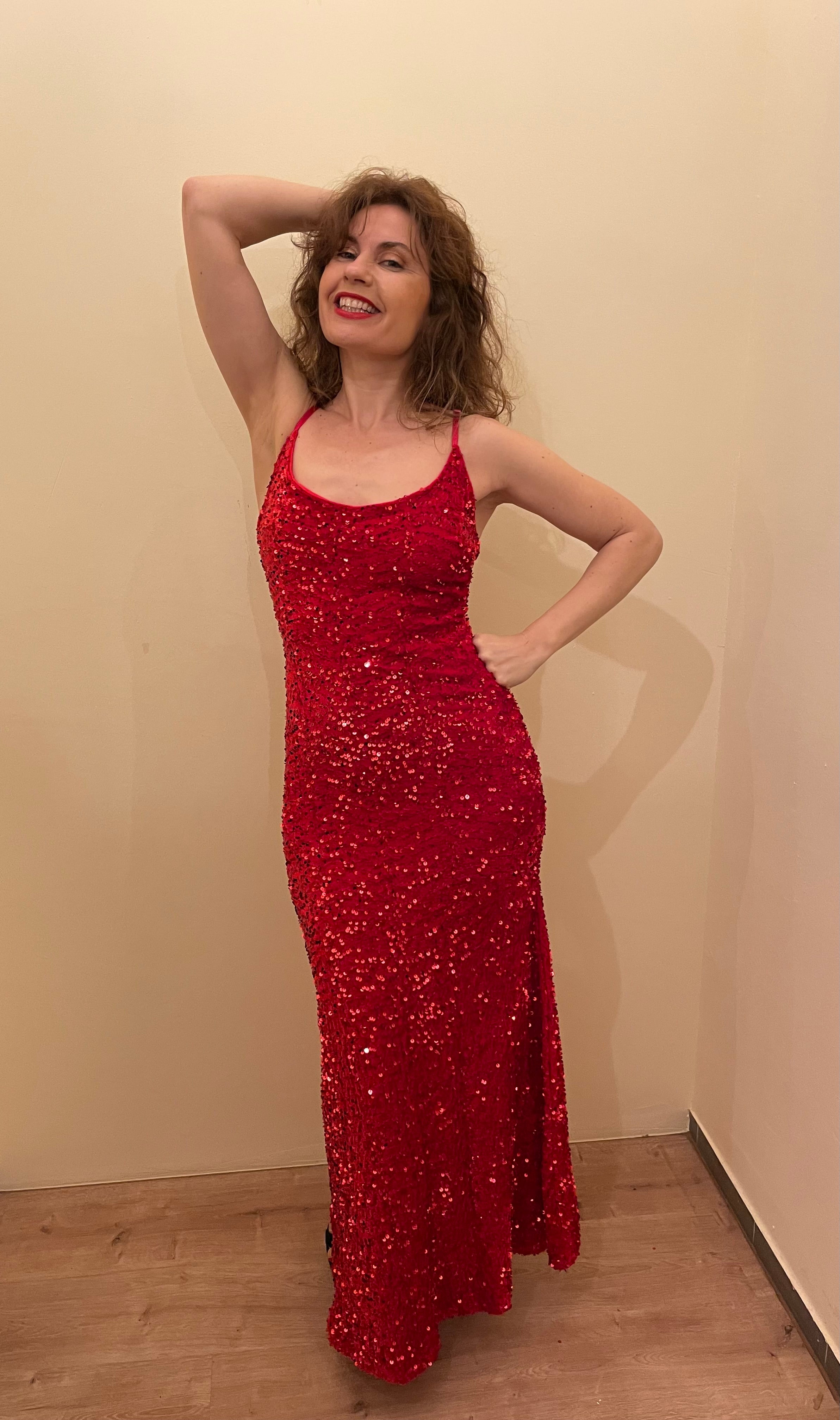 Abendkleid mit Pailletten in rot Gr. 34-38 -NEU-