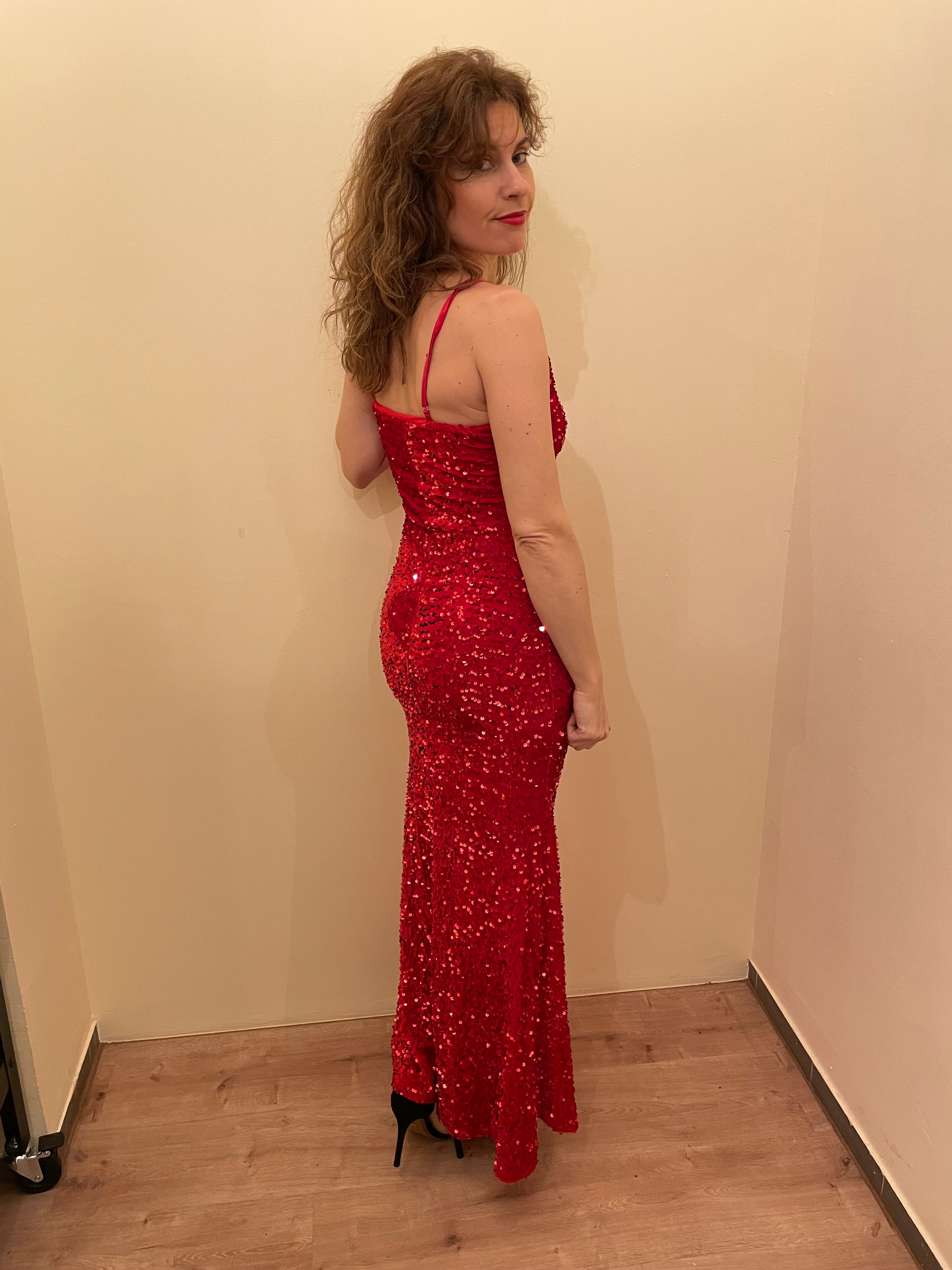 Abendkleid mit Pailletten in rot Gr. 34-38 -NEU-