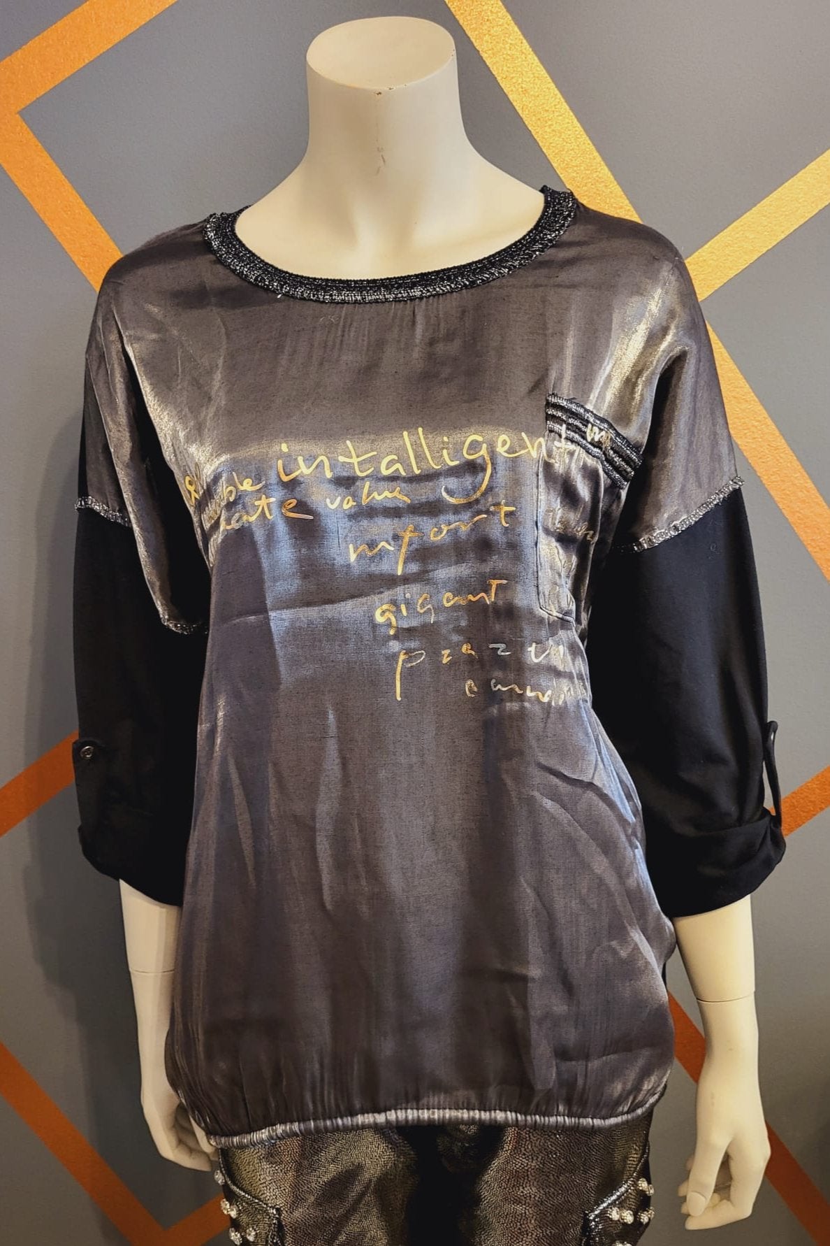 Metallic look Langarmshirt, made in Italy