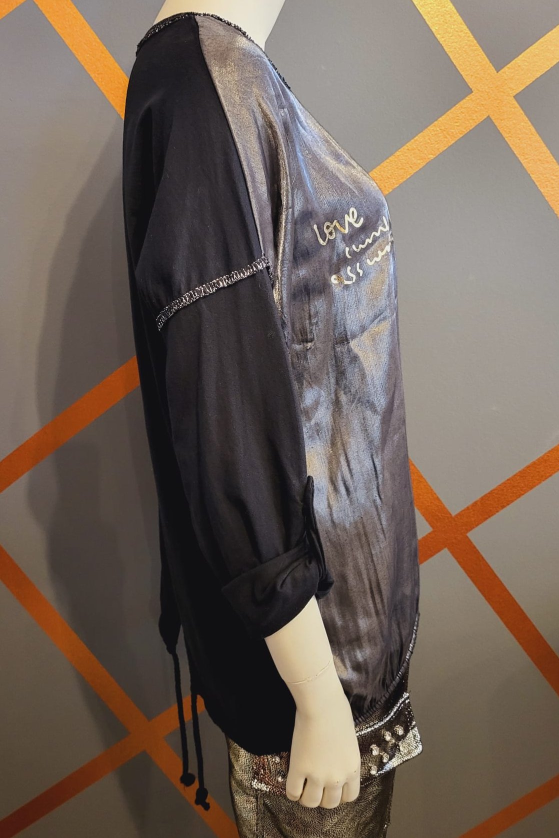 Metallic look Langarmshirt, made in Italy